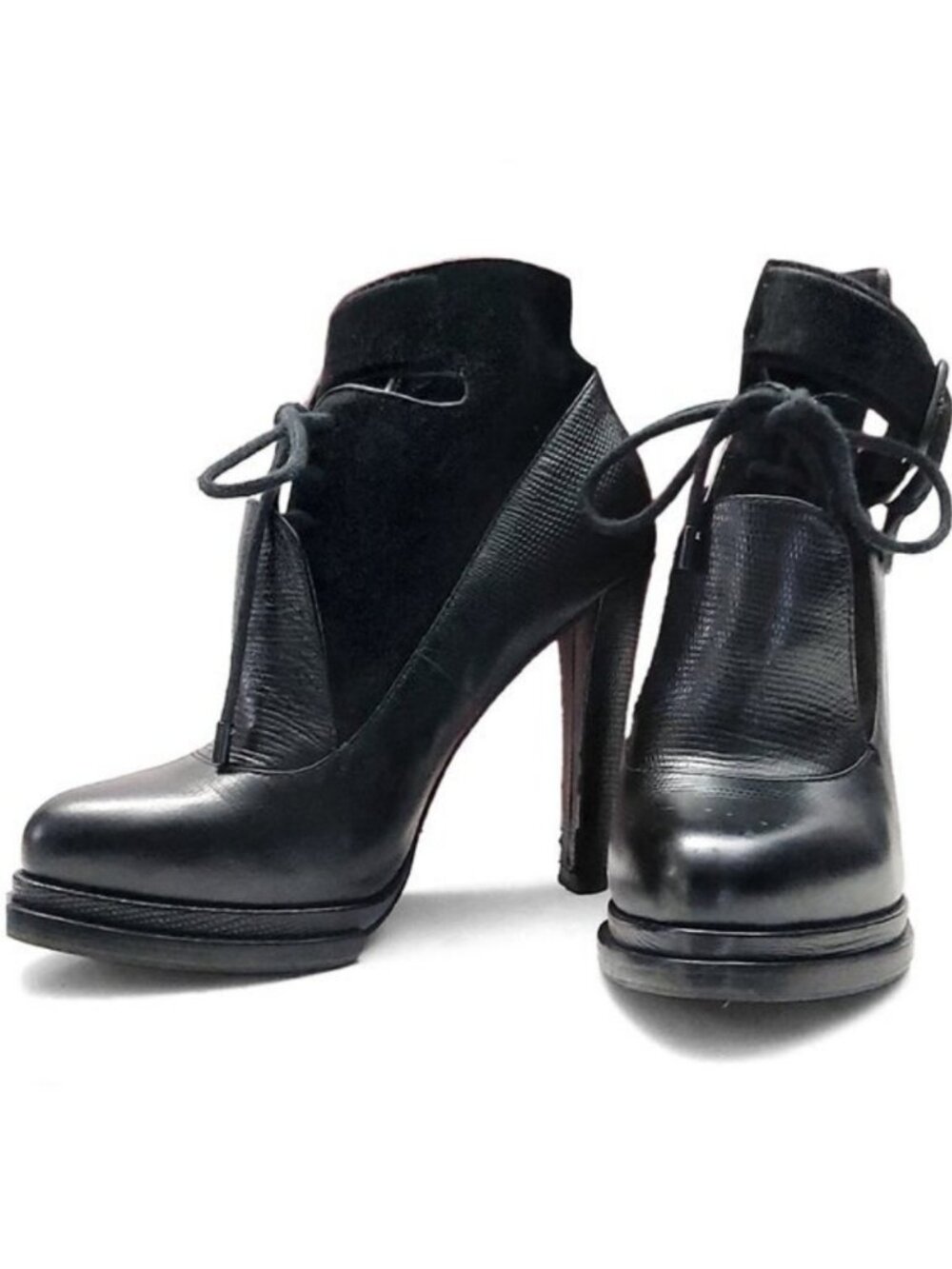 Alexander Wang Black Leather Ankle Lace Up Moto Boots Booties Size US 6.5 - Picture 14 of 14